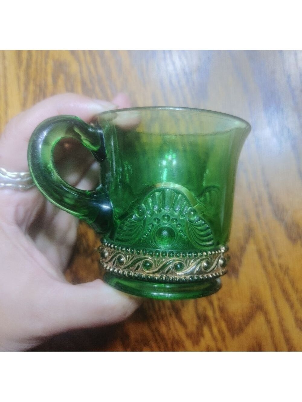 Antique EAPG GREEN Gold Glass Appleton Minn Souvenir Cup Mini Mug CUP